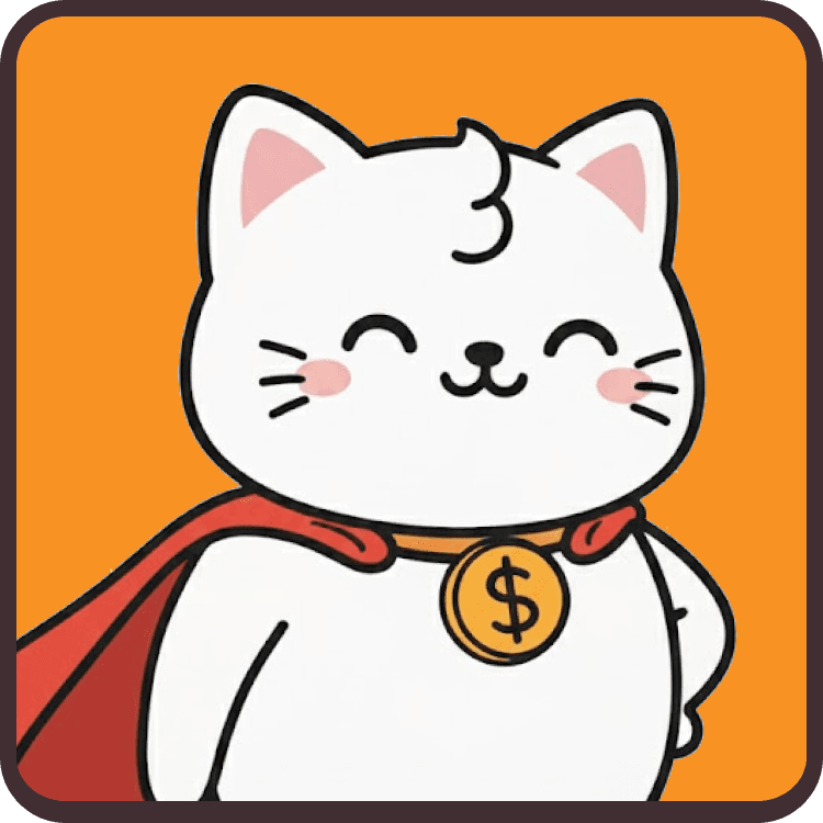 Three mobile interface screens showing Neko mascot as superhero, representing plain-English spending tracking, daily and weekly numbers, and upcoming features